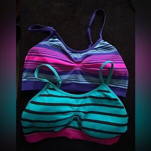 No Boundaries Multi-color Striped Two Bra Bundle-Purple and Teal